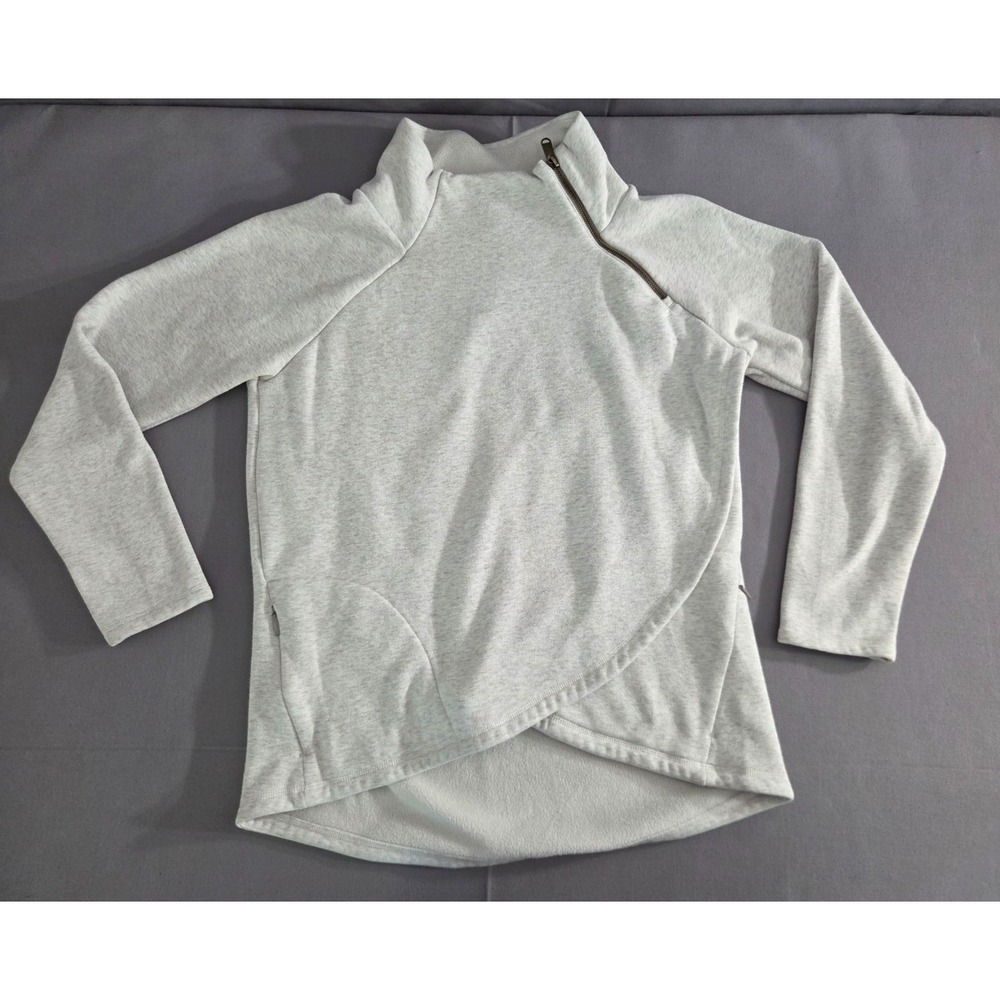 Athleta Sweater Womens Large Heathered White Side Zip Cozy Flowy Loose Jacket